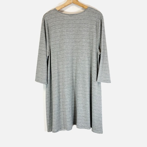Garnet Hill T Shirt Dress Gray and White Stripe 3/4 Sleeves A Line Soft Size XL - Picture 2 of 8